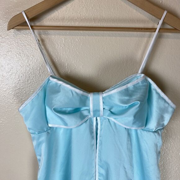 Kate Spade M Big Bow Nighty Slip Dress Chemise Nightgown Mini Satin Sleep Blue - Picture 4 of 5